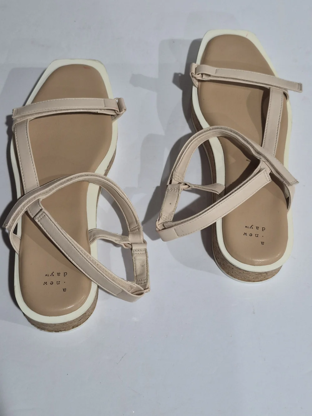 a new day Women's Cream Strappy Flat Sandals Size 10